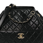 Lambskin Quilted Drawstring Bag Black