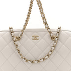 Caviar Quilted Barrel Clutch With Chain White