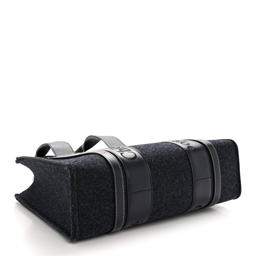 Felt Shiny Calfskin Medium Woody Ribbon Tote Obscure Navy