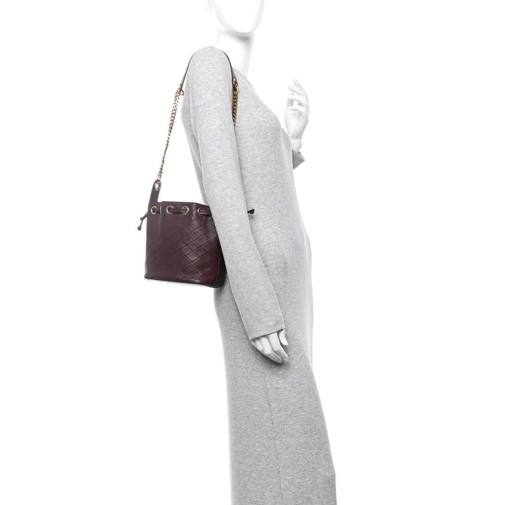 Lambskin Carre Quilted Cassandre Small Bucket Bag Hot Wine