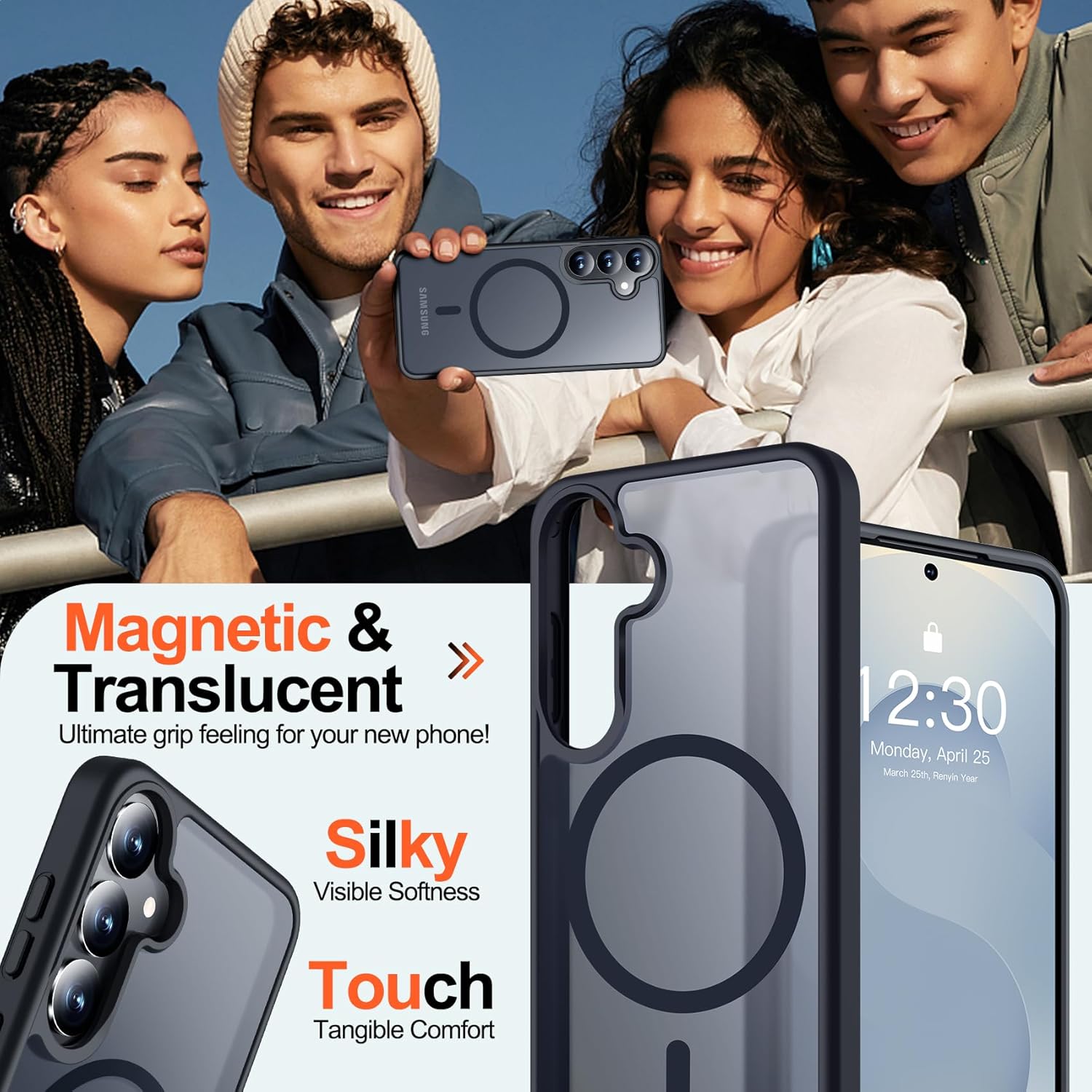 Entronix Bundle Compatible with Galaxy S24 Plus - [Magnetic] Translucent Matte Case & 2 Clear Screen Protectors