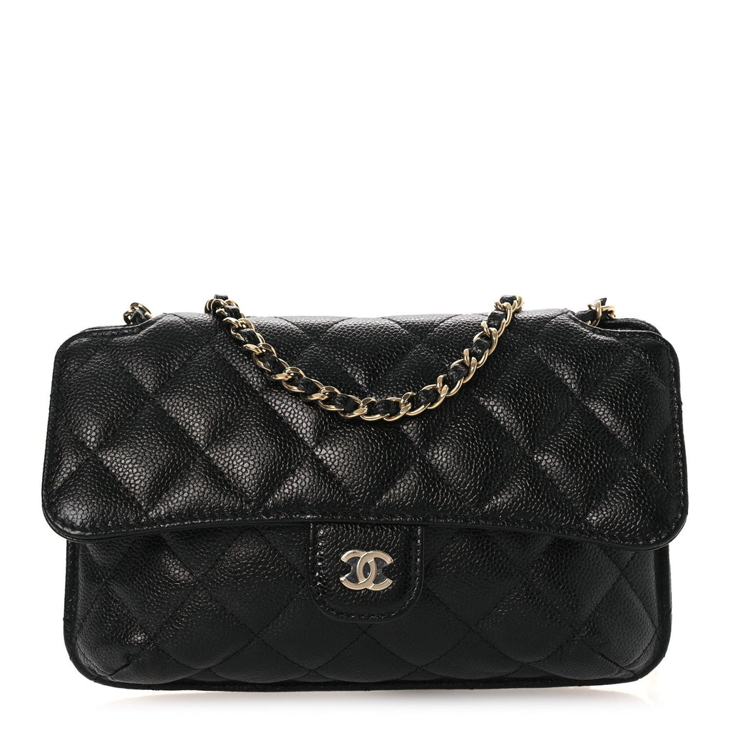 Caviar Fabric Foldable Tote Bag With Chain Black Multicolor