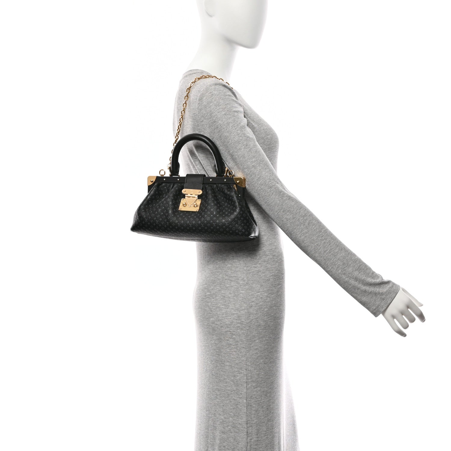 Calfskin Nanogram Embossed Clutch Black