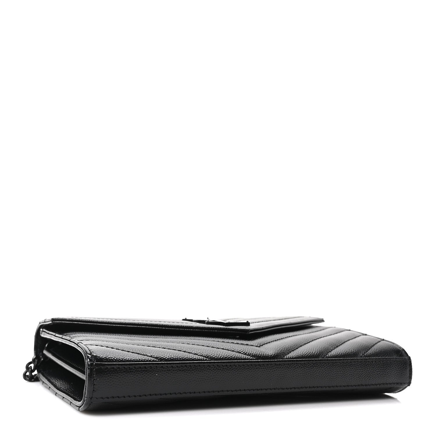 Grain De Poudre Matelasse Chevron Monogram Monochrome Chain Wallet Black