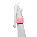 Grain De Poudre Matelasse Chevron Monogram Chain Wallet Rose Clair