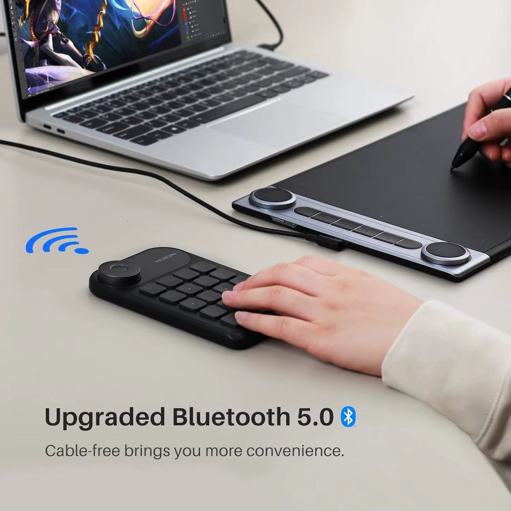 Keydial Mini Wireless Bluetooth Keyboard with Dial for Drawing Tablets, PC, MacBook, Surface Pro, and Laptops
