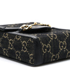 Jacquard Black Denim GG Monogram Textured Dollar Calfskin Mini Horsebit 1955 Crossbody Bag Black Ivory