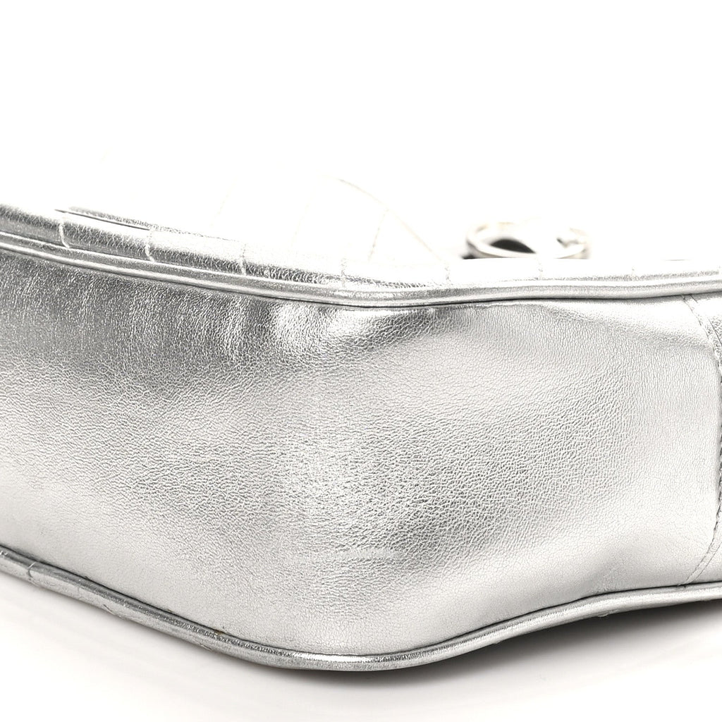 Metallic Sakai Be Green Calfskin Diagonal Stitched Small Blondie Shoulder Bag Silver