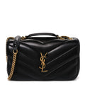 Lambskin Chevron Quilted Small Loulou Black
