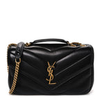 Lambskin Chevron Quilted Small Loulou Black
