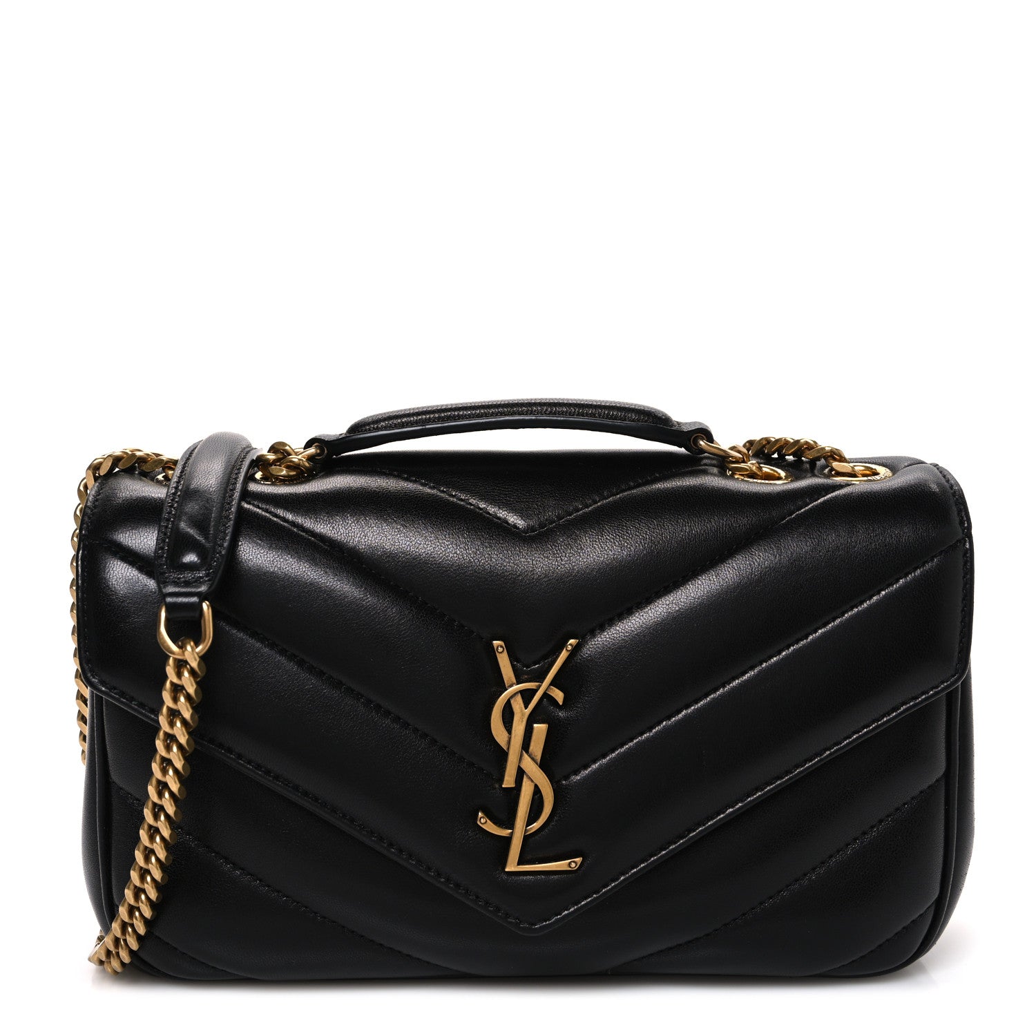 Lambskin Chevron Quilted Small Loulou Black