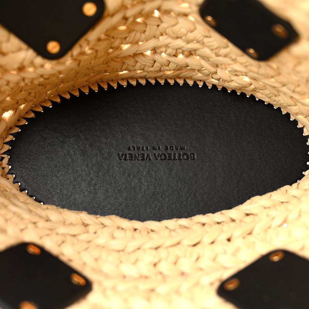 Raffia Calfskin Small Arco Basket Black