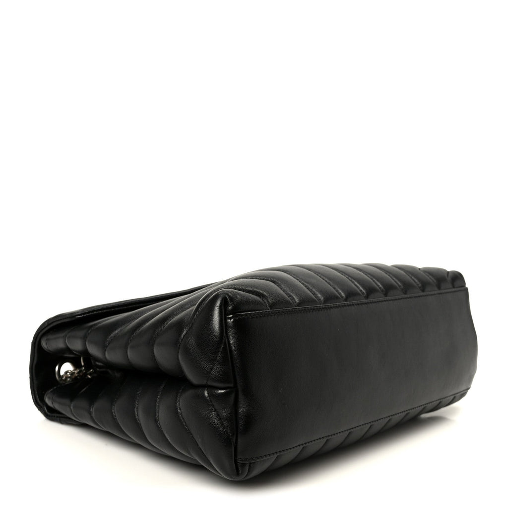 Calfskin Y Quilted Monogram Medium Loulou Chain Satchel Black
