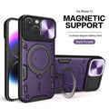 Tpu Pc Shockproof Magnetic Phone Case With Free Adjustment Ring Holder For Iphone 15 In Purple