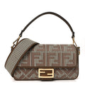 Wool Vitello King Houndstooth FF Embroidered Baguette Beige Moro