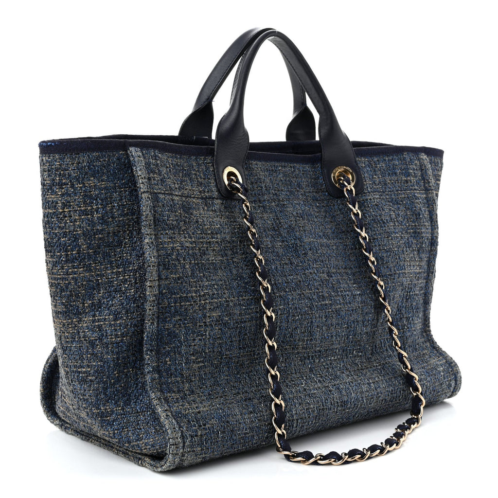 Lurex Canvas Medium Deauville Tote Navy Blue