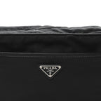 Re-Nylon Vela Saffiano Pocket Double Zip Shoulder Bag Black