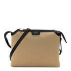 Canvas Calfskin Medium Lina Crossbody Bag Black Honey