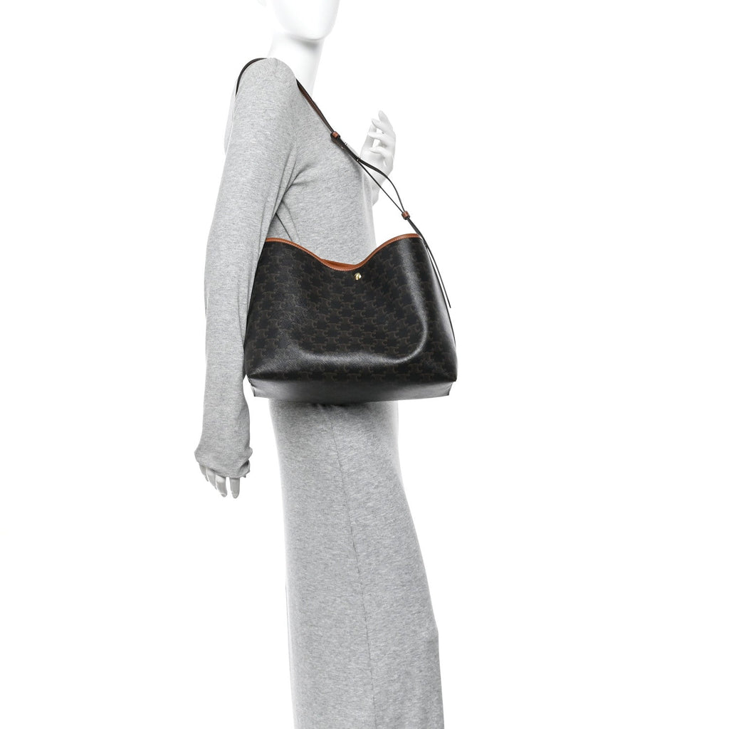 Triomphe Canvas Calfskin Shopper Tote Tan