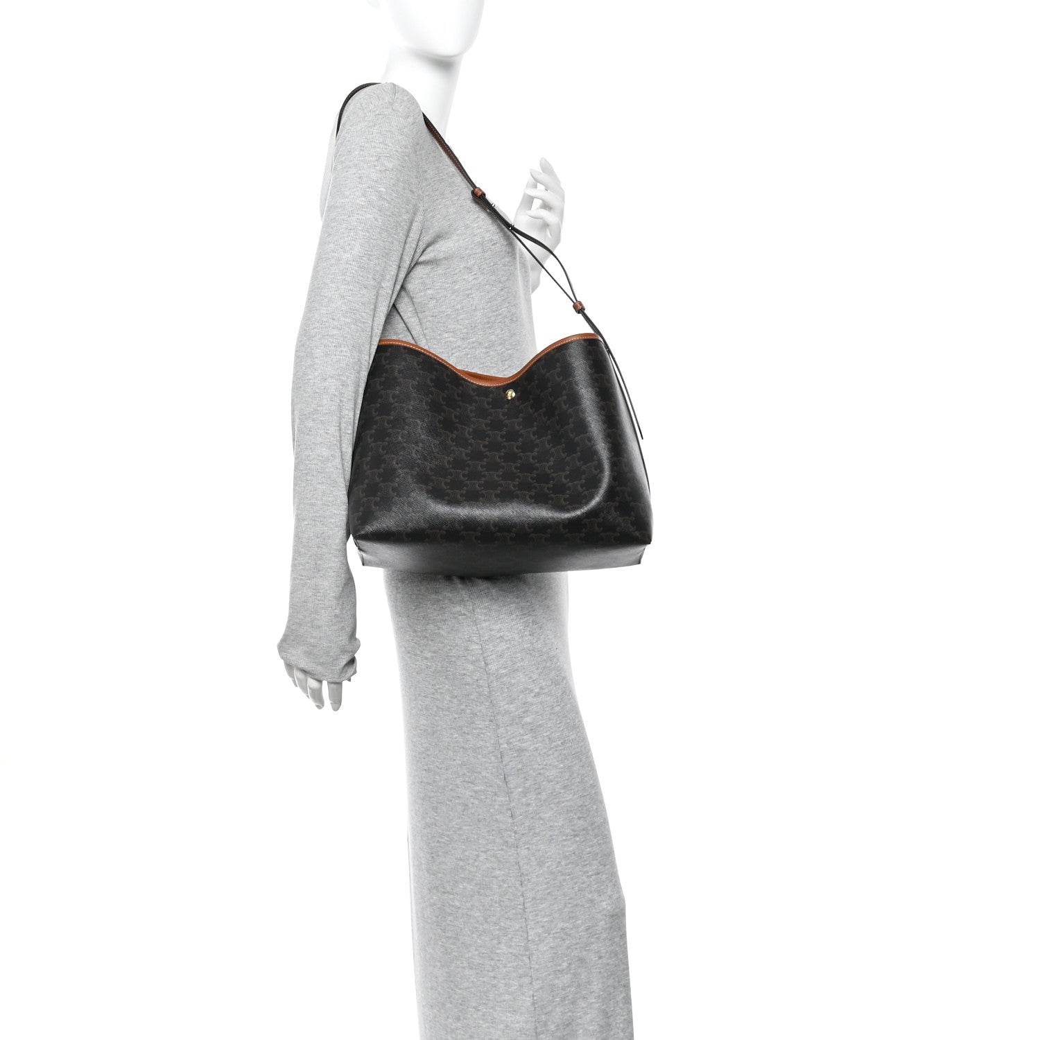 Triomphe Canvas Calfskin Shopper Tote Tan