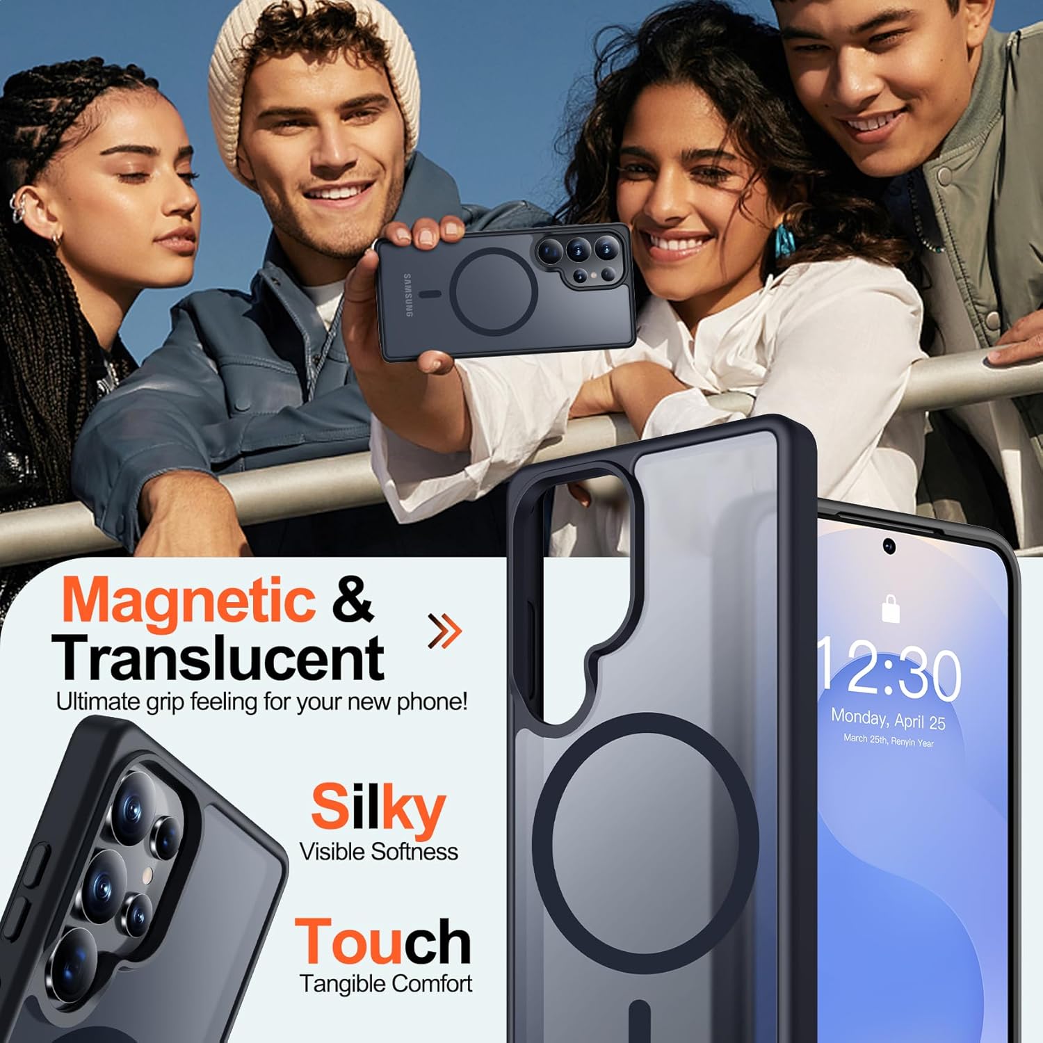 Entronix Bundle Compatible with Galaxy S25 Ultra - [Magnetic] Translucent Matte Case & 2 Clear Screen Protectors
