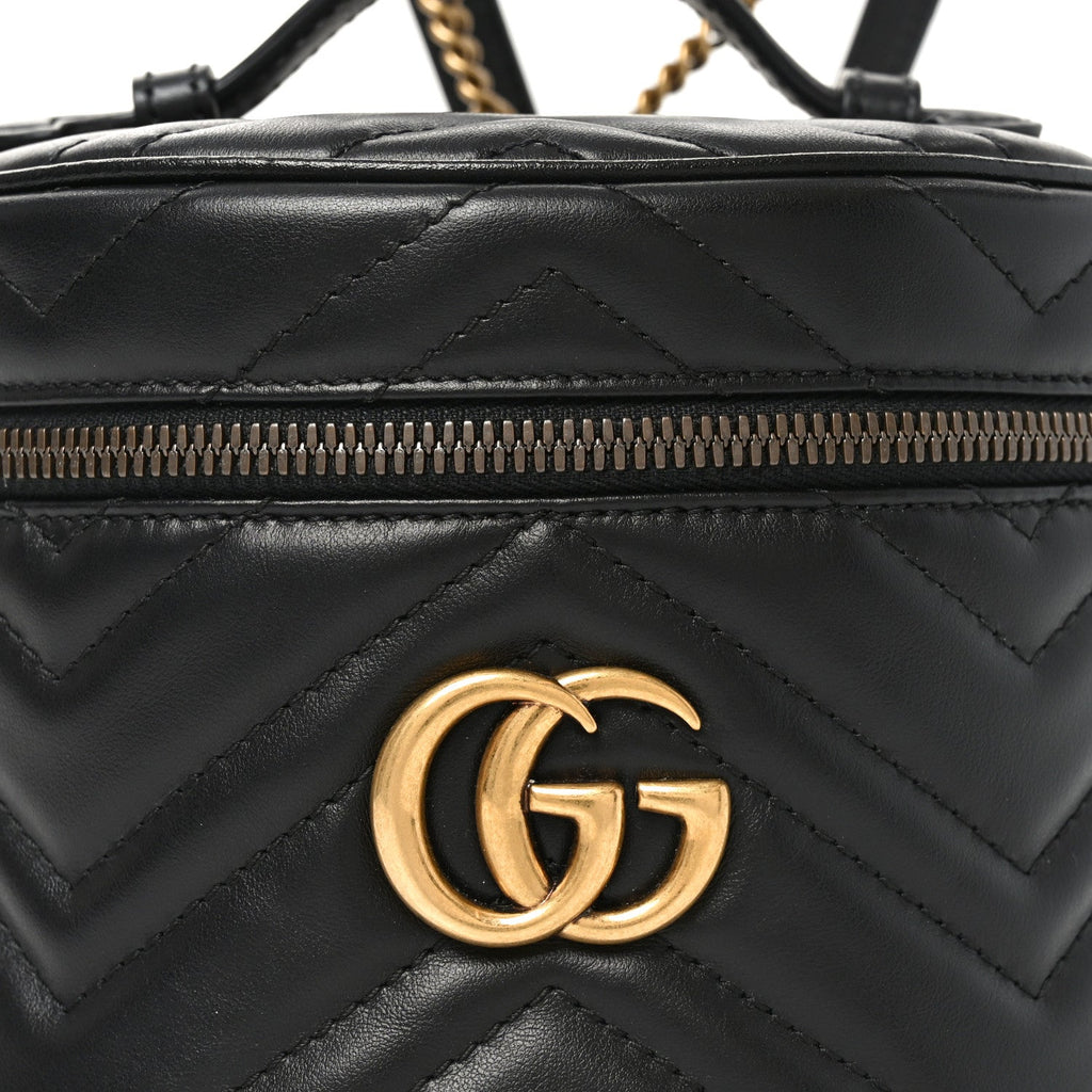 Calfskin Matelasse Chevron Mini GG Marmont Top Handle Bag Black