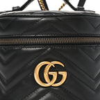Calfskin Matelasse Chevron Mini GG Marmont Top Handle Bag Black
