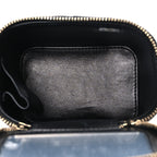 Lambskin Quilted Metal Mini Top Handle Vanity Case With Chain Black