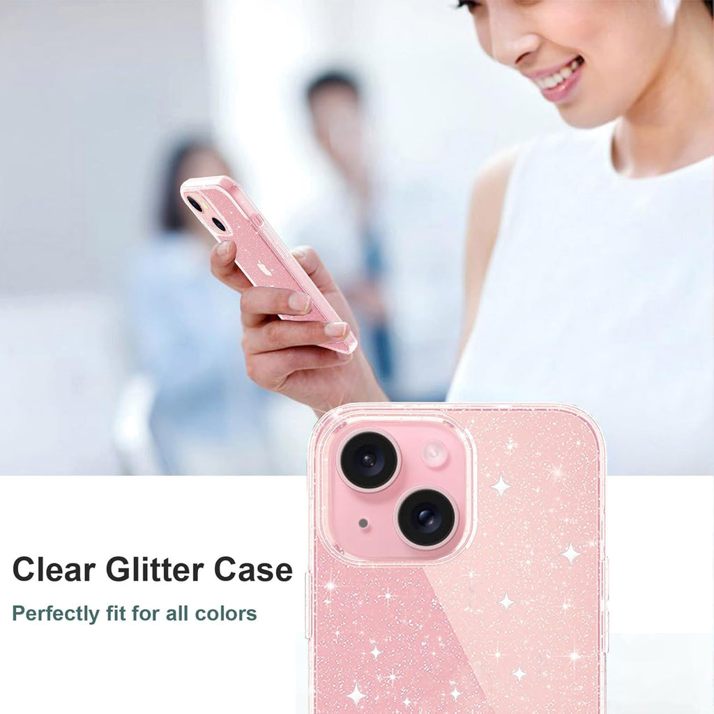 Entronix Case Compatible with iPhone 15 - [Hard Back] Glitter Clear