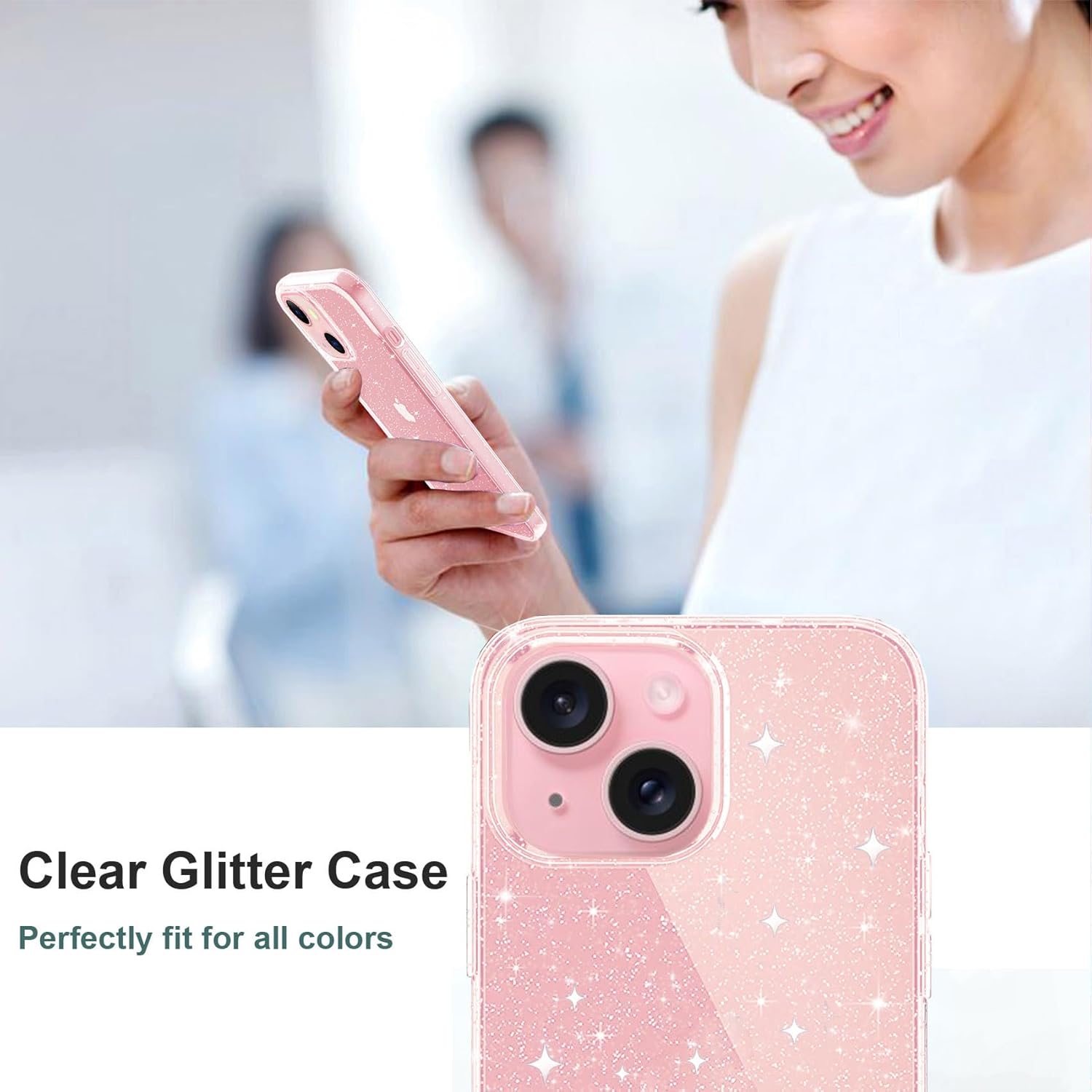 Entronix Case Compatible with iPhone 15 Plus - [Hard Back] Glitter Clear