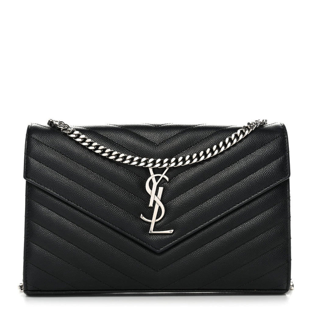 Grain De Poudre Matelasse Chevron Monogram Chain Wallet  Black