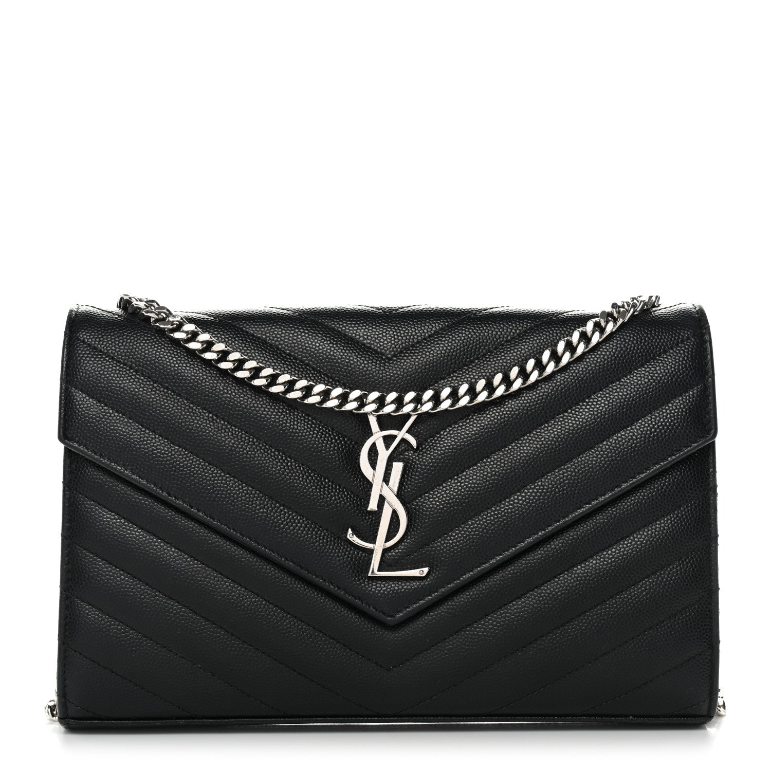 Grain De Poudre Matelasse Chevron Monogram Chain Wallet  Black
