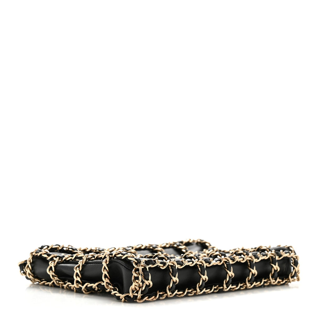 Lambskin Chain Frame Shoulder Bag Black