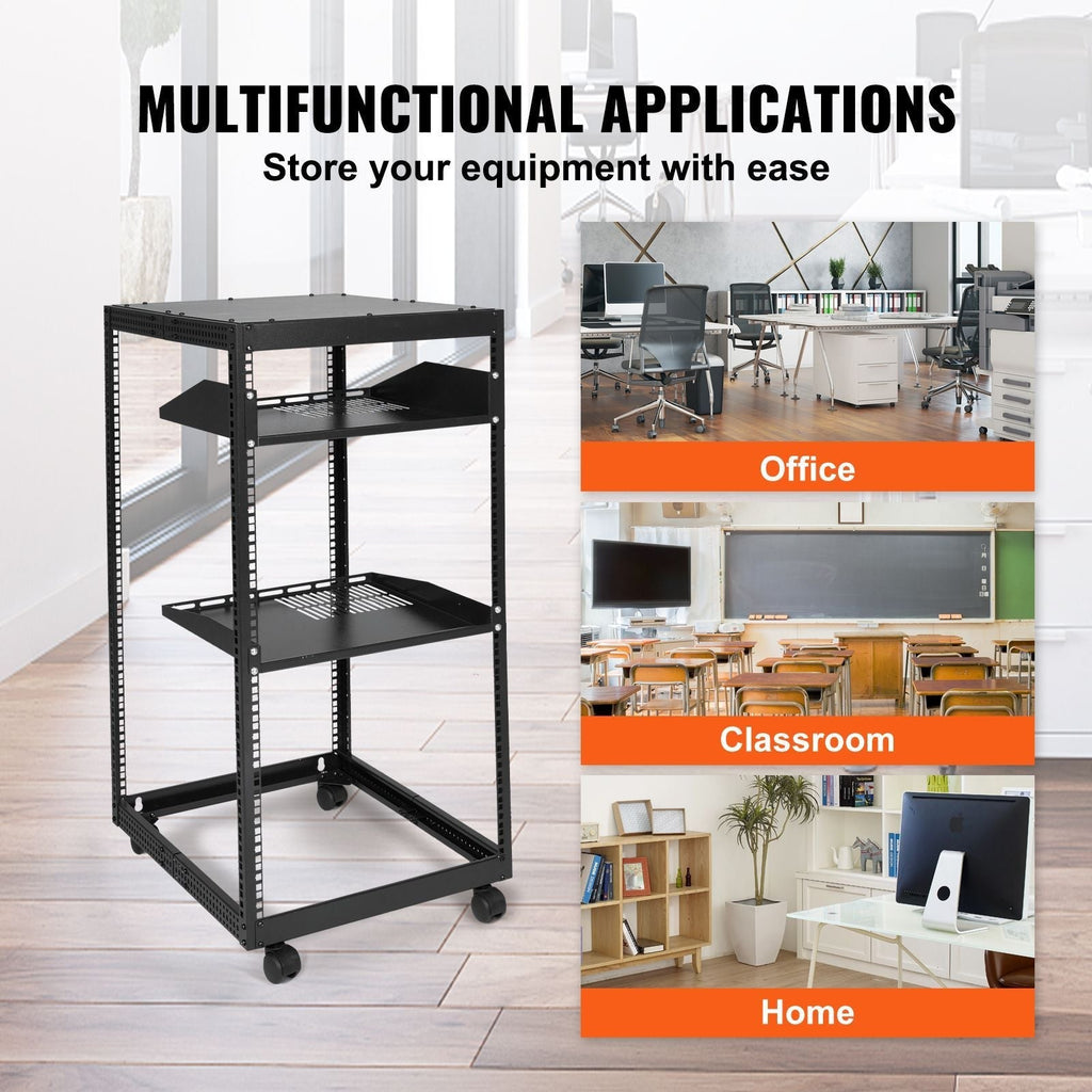 20U Open Frame Server Rack, 23-40 in Adjustable Depth, Free Standing or Wall Mount Network Server Rack, 4 Post AV Rack with Casters, Holds All Your Networking IT Equipment AV Gear Router Modem