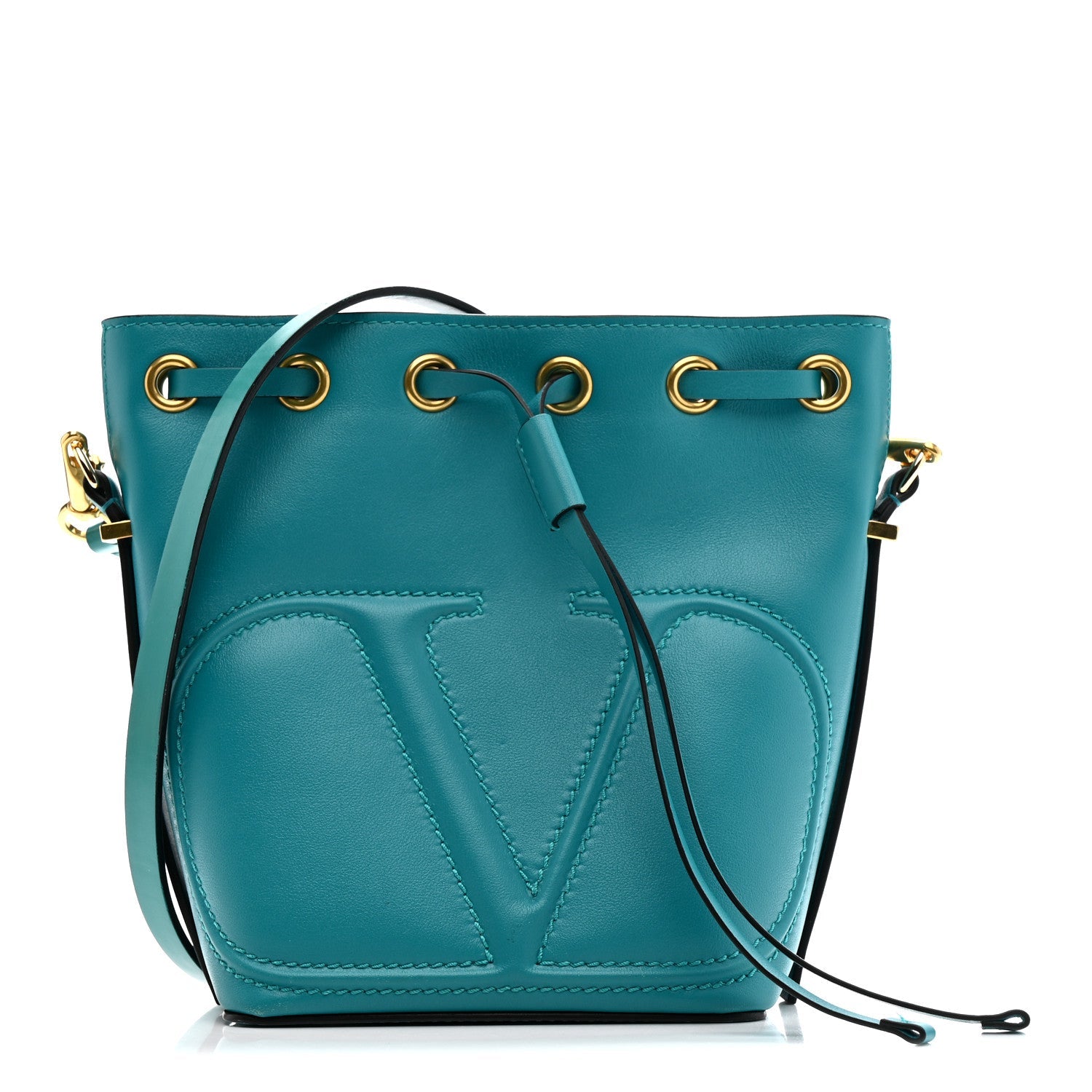 Calfskin Vlogo Bucket Bag Blue