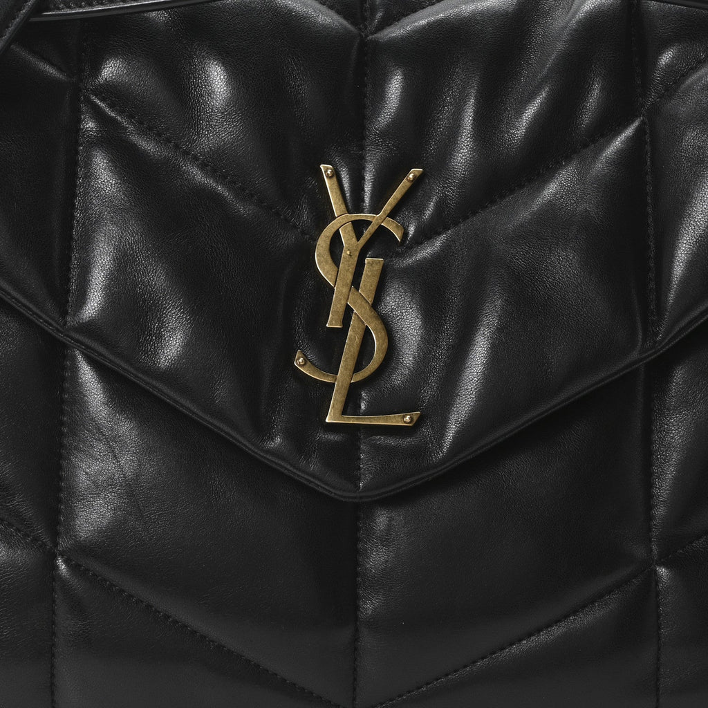 Lambskin Quilted Medium Loulou Puffer Monogram Chain Satchel Black