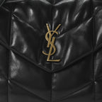 Lambskin Quilted Medium Loulou Puffer Monogram Chain Satchel Black
