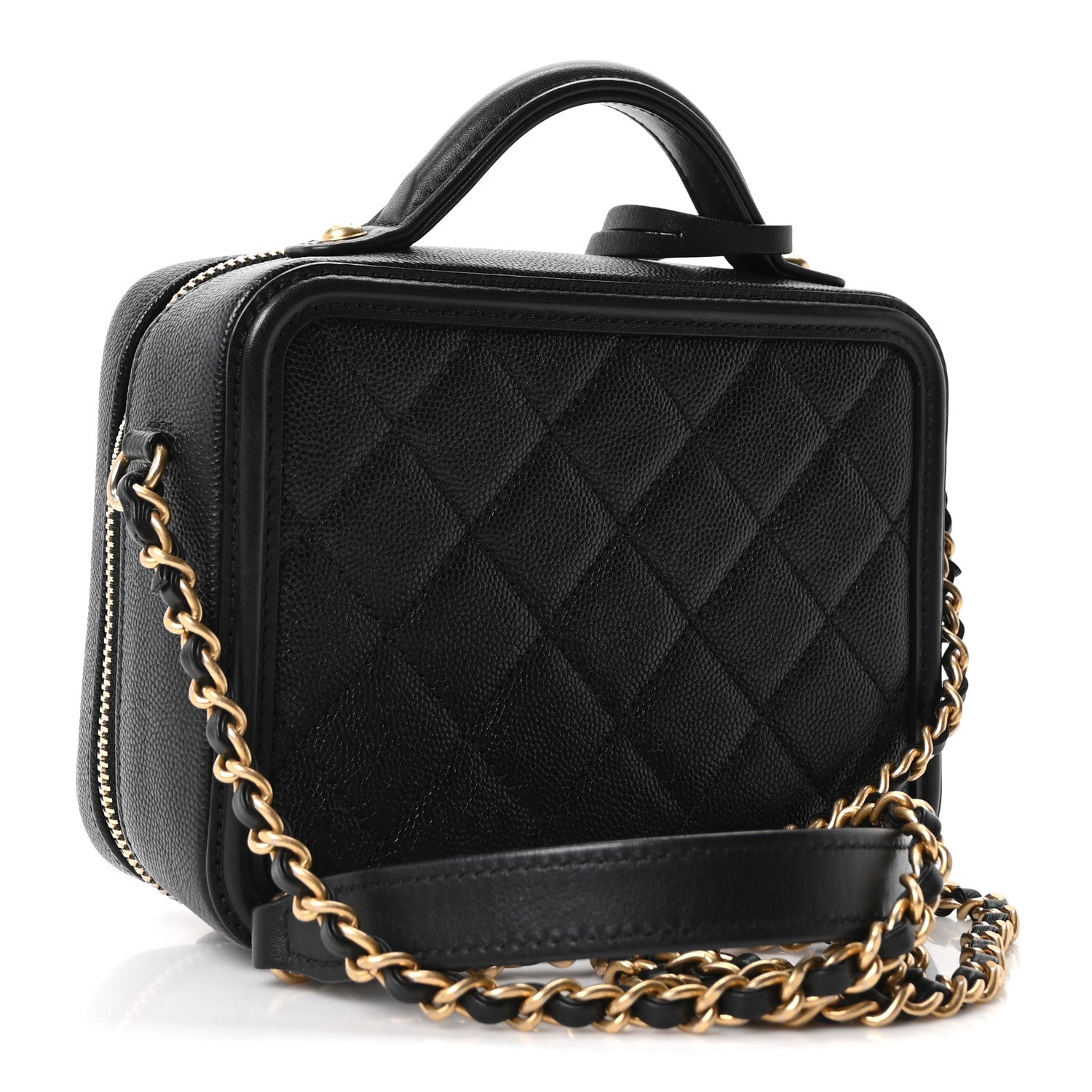 Caviar Quilted Small CC Filigree Vanity Case Black