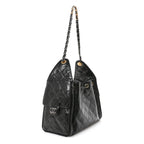 Shiny Crumpled Calfskin Quilted Small Chanel 25 Handbag Black