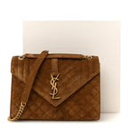 Suede Mixed Matelasse Triquilt Medium Monogram Envelope Satchel Bark Brown