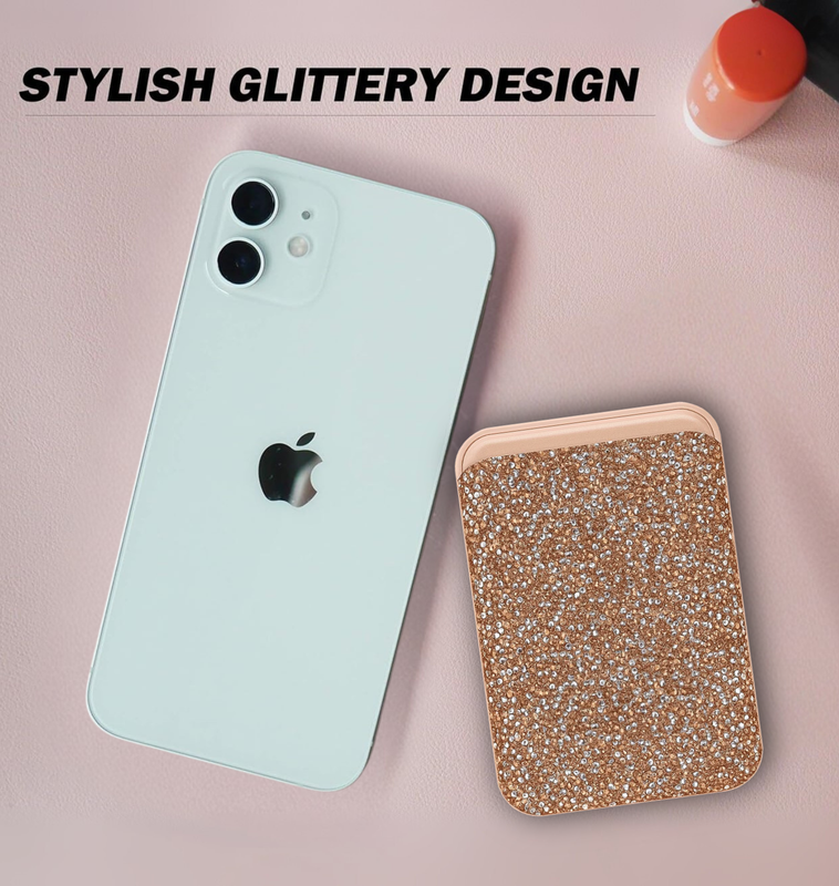 Entronix Rhinestone Magnetic Wallet Attachment for MagSafe & Magnetic Phone Cases – Glitter Card Holder Accessory