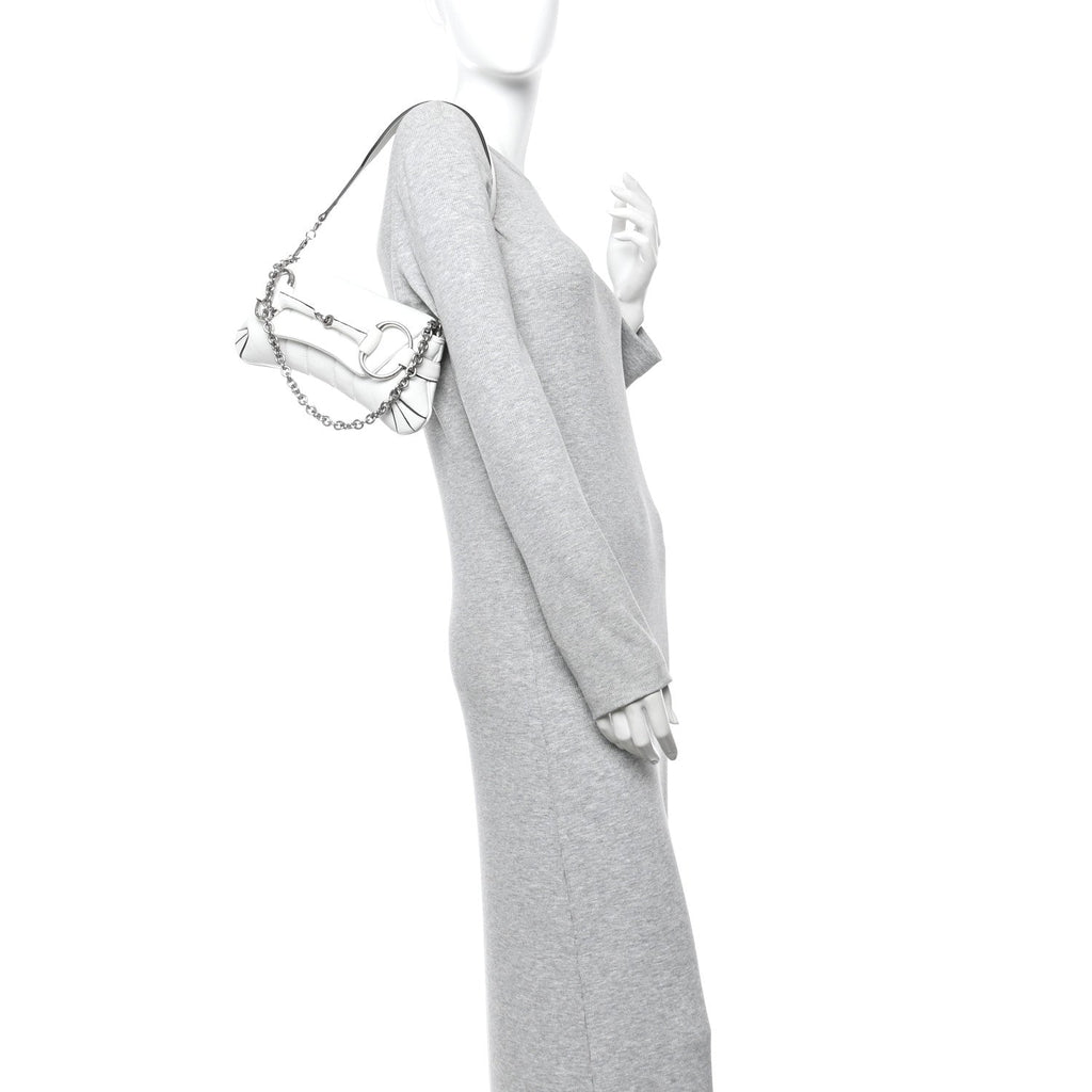 Nappa Vertical Matelasse Small Maxi Horsebit Chain Shoulder Bag Great White