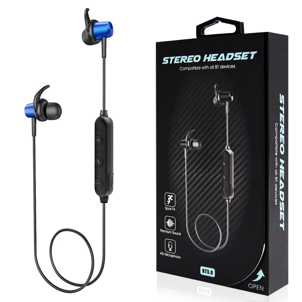 Magnetic Bluetooth Earphone Headset With Mic In Navy