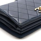 Lambskin Quilted Small Art Nouvelle Flap Bag Navy