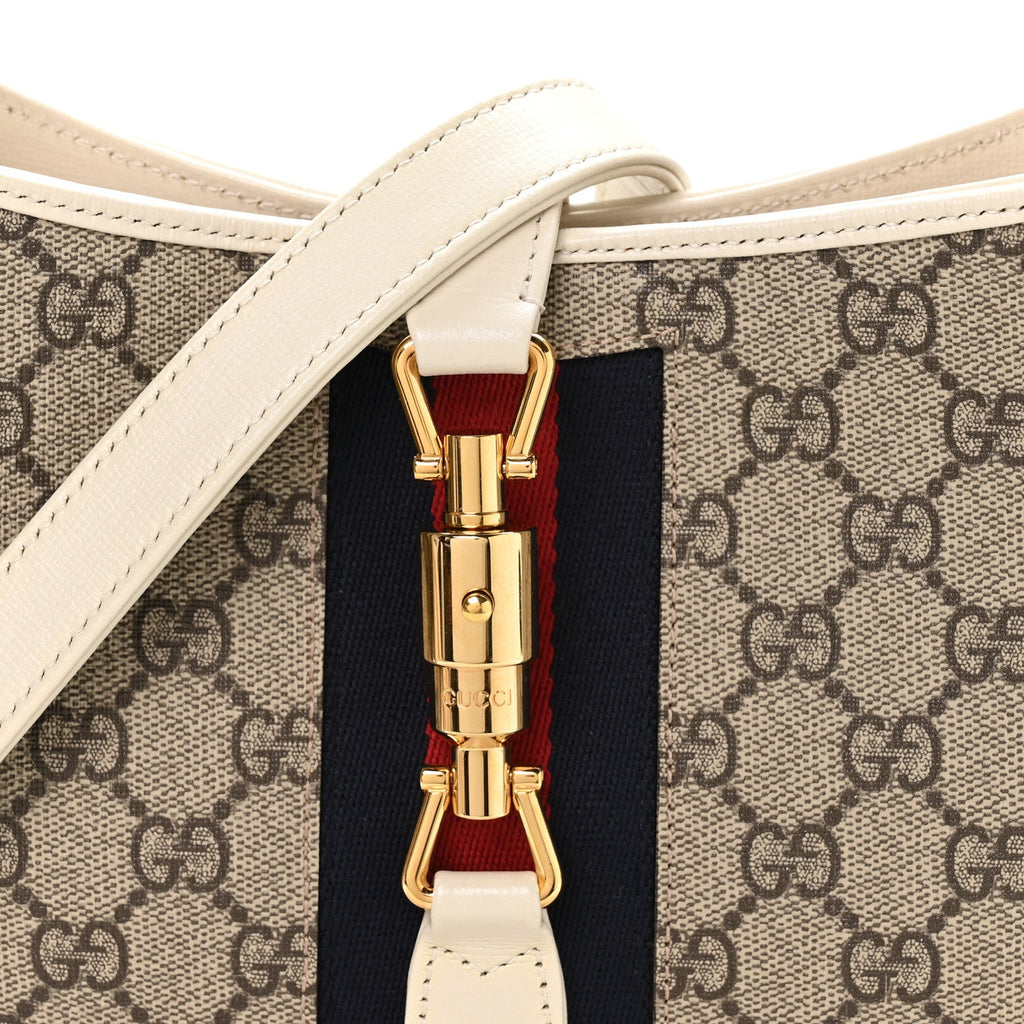 GG Supreme Monogram Azalea Calfskin Web Small Jackie 1961 Hobo Beige Ebony Mystic White