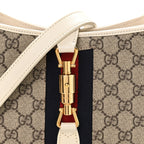 GG Supreme Monogram Azalea Calfskin Web Small Jackie 1961 Hobo Beige Ebony Mystic White