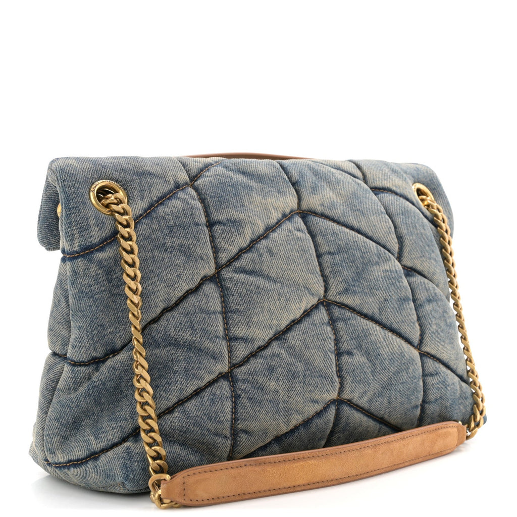Denim Quilted Small Loulou Puffer Monogram Chain Satchel Blue Cinnamon