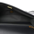 Washed Denim Quilted Messenger Flap Black