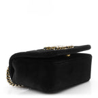 Velvet Quilted Crystal CC Mini Flap Black