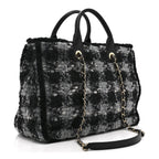 Tweed Shearling Quilted Lambskin Shopping Tote  Black Grey